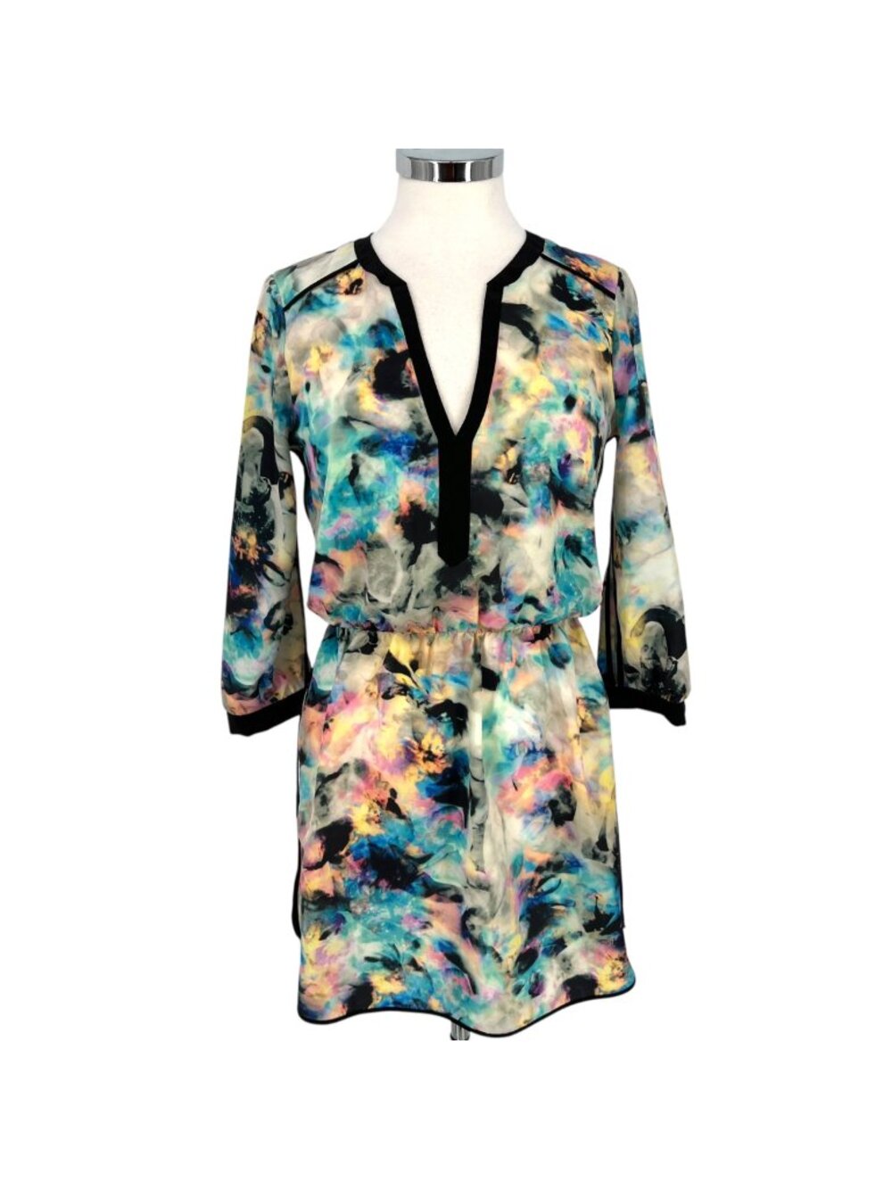 Parker Alfie Multicolor Abstract Print Dress Contrast Trim Size Small